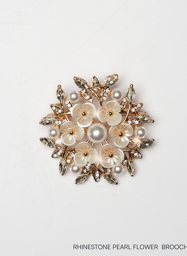RHINESTONE PEARL FLOWER BROOCH